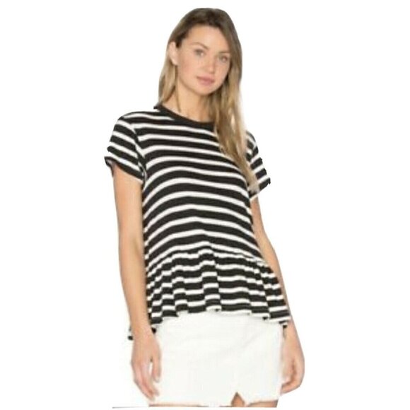 The GREAT Black & Cream Striped Peplum Tee Shirt - Picture 1 of 8